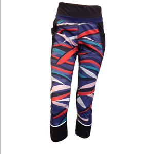 Joe Fresh Active Capri Leggings Reflective Mesh Pockets Athletic Black Multi